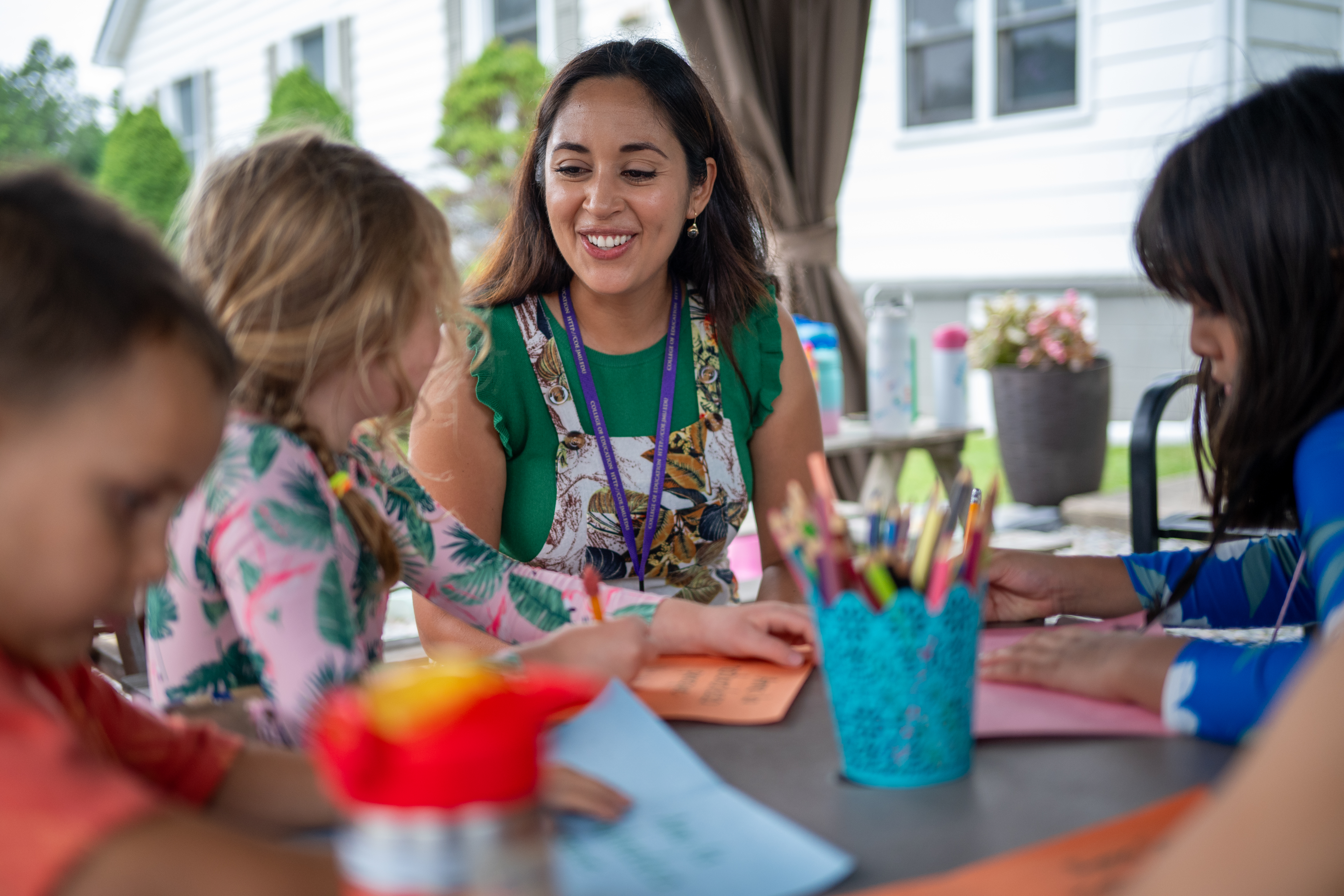 talking with happy teacher